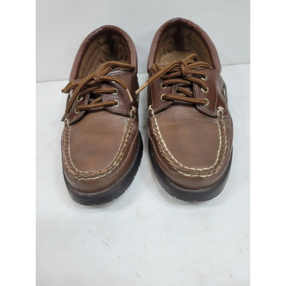 Dockmates Men's Boat Shoes Brown Leather Moc Toe Lace Up Casual Deck Shoe Size 7